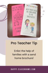 pictures of two brochures for families with tips to relieve test anxiety